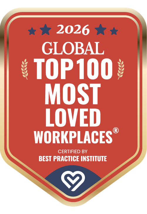 2026 Global Top 100 Most Loved Workplaces® badge, certified by Best Practice Institute